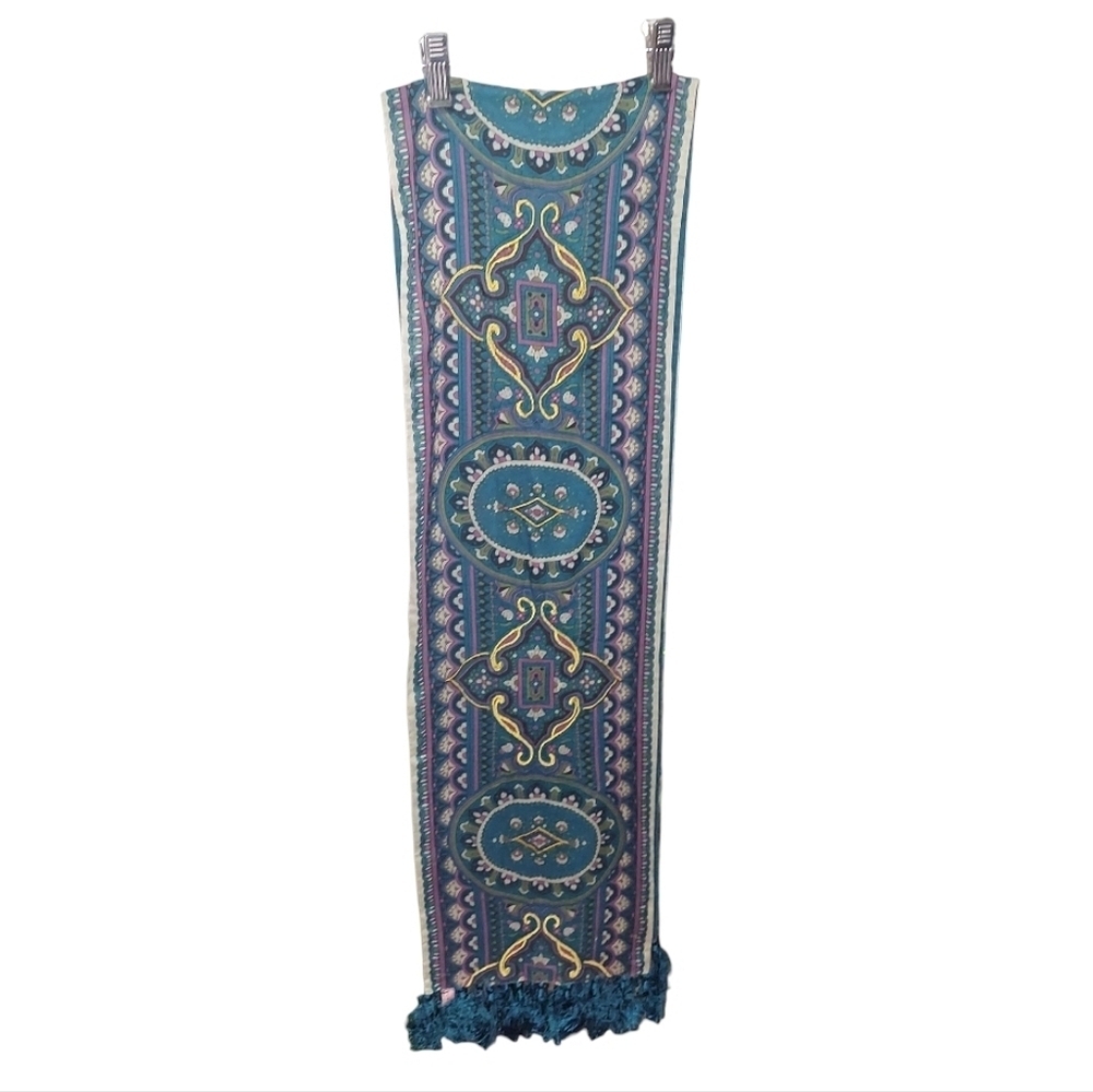 Vintage Juicy Boho Pattern Teal Gold Embroidered Scarf Wrap